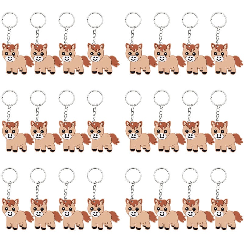 Elecrainbow 24 Pack Pony Keyring Pack Party Favor for Pony Lover Guest Return Gift Farm Animal Themed Party Baby Shower Birthday
