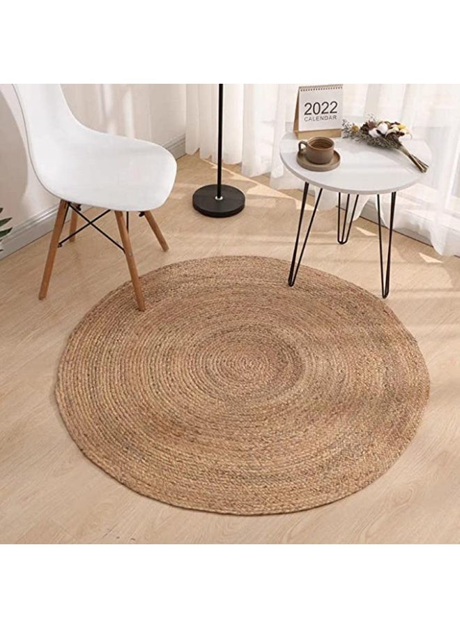 HOME TASTE Round Jute Rug Capret Natural Jute Rug Carpet Soft Fluffy Boho Rug Carpet Natural Handmade Braided Jute Rugs For Living Room Rug, Kitchen, Farmhouse (100 Cm) - Image 4