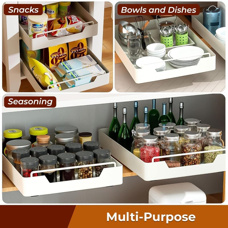 Suicune White Slide Out Pantry Drawers with Cuttable Waterproof Liner Metal Heavy Duty No Drill Corner Sliding Sturdy Shelf Storage for Kitchen Bathroom - Image 5