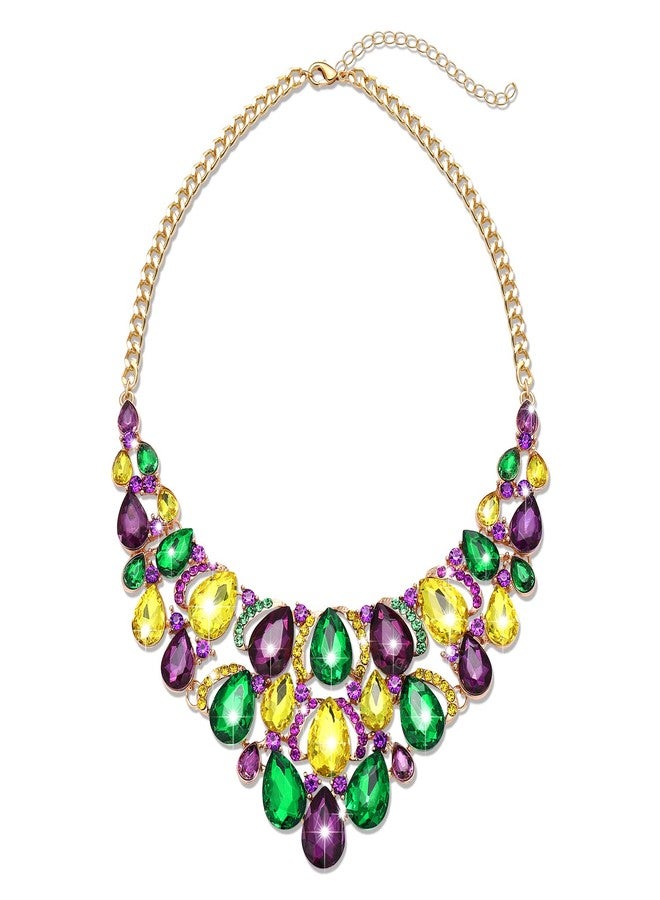 ARATLENCH Mardi Gras Necklace Statement Crystal Choker Necklace Chunky Multilayered Crystal Rhinestone Necklace for Women Mardi Gras Party Gift (Mardi Gras crystal necklace) - Image 1