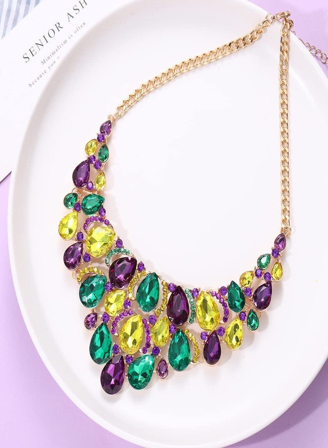 ARATLENCH Mardi Gras Necklace Statement Crystal Choker Necklace Chunky Multilayered Crystal Rhinestone Necklace for Women Mardi Gras Party Gift (Mardi Gras crystal necklace) - Image 5