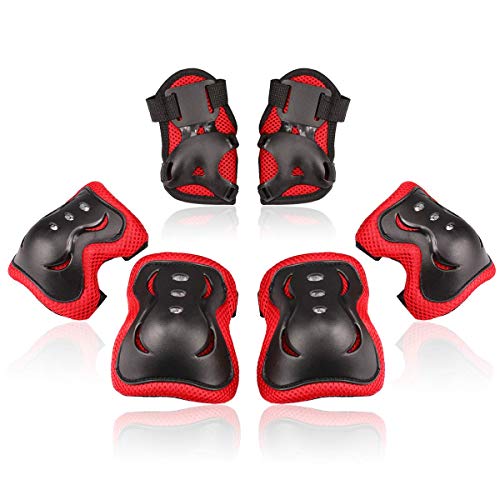 Bosoner Kids/Youth Knee Pad Elbow Pads Guards Protective Gear Set for Roller Skates Cycling BMX Bike Skateboard Inline Skatings Scooter Riding Sports (Black / Red, Medium(9-15 years)) - Image 1