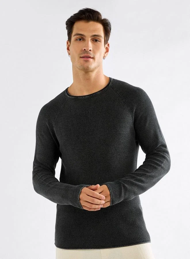 Splash FAV Textured Sweater with Long Sleeves and Crew Neck