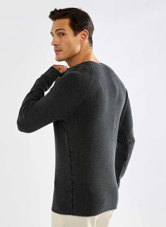 Splash FAV Textured Sweater with Long Sleeves and Crew Neck