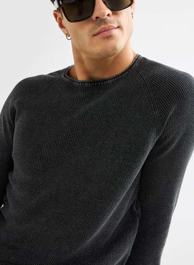 Splash FAV Textured Sweater with Long Sleeves and Crew Neck