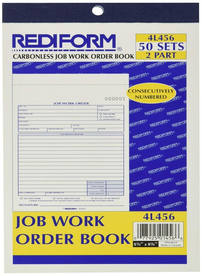 REDIFORM Job Work Order Book, 5 1/2 x 9 1/8, Two Part, 50/Book - Image 1