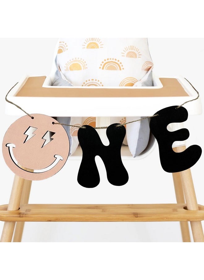 MLOLM Wooden Smile One Bannerfirst Birthday High Chair Bannerone Highchair Banner For One Happy Dude 1St Birthday Decorationssmiley Face Hippie Groovy Birthday Party Decorations  - Image 2