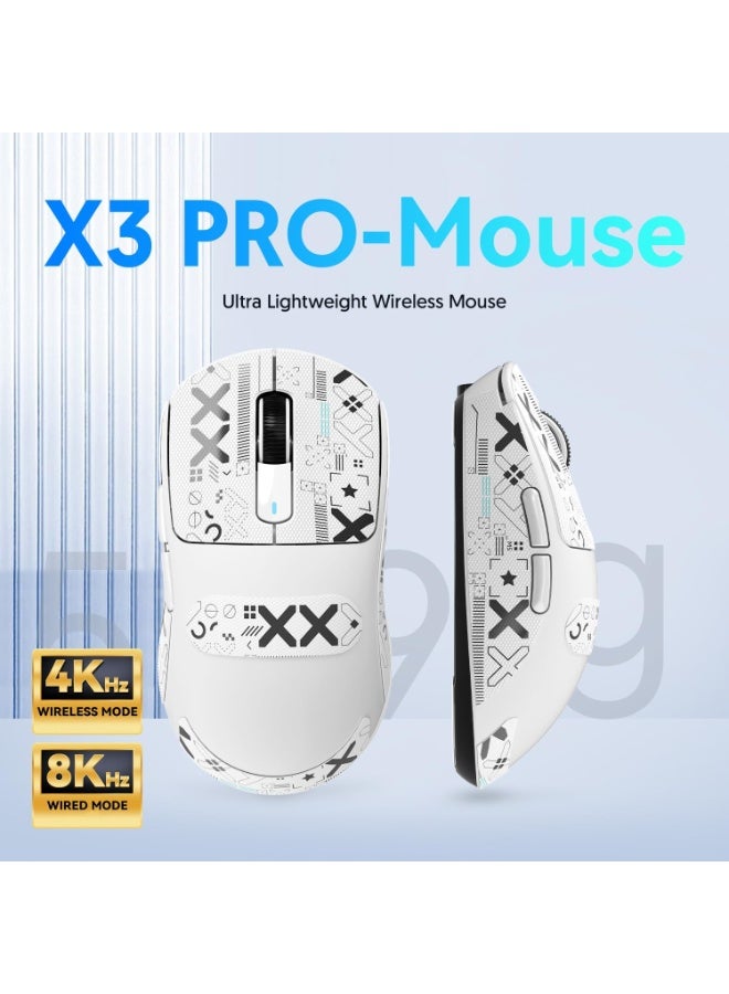 هجوم القرش ماوس ألعاب لاسلكي خفيف الوزن X3PRO بدقة 4K/8K مع وضع ثلاثي (سلكي/2.4 جيجاهرتز/بلوتوث)، مستشعر بصري PAW3395، دقة 26 ألف نقطة في البوصة، مفتاح Kailh GM8.0، بطارية طويلة، 7 أزرار لأجهزة الكمبيوتر الشخصية/اللاب توب/ويندوز/ماك (أبيض) - Image 2