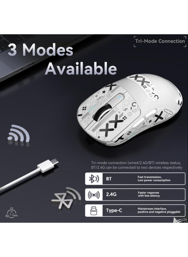هجوم القرش ماوس ألعاب لاسلكي خفيف الوزن X3PRO بدقة 4K/8K مع وضع ثلاثي (سلكي/2.4 جيجاهرتز/بلوتوث)، مستشعر بصري PAW3395، دقة 26 ألف نقطة في البوصة، مفتاح Kailh GM8.0، بطارية طويلة، 7 أزرار لأجهزة الكمبيوتر الشخصية/اللاب توب/ويندوز/ماك (أبيض) - Image 4