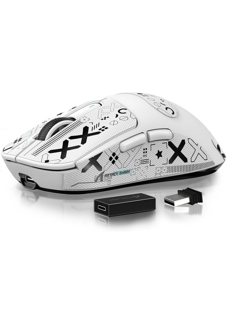 هجوم القرش ماوس ألعاب لاسلكي خفيف الوزن X3PRO بدقة 4K/8K مع وضع ثلاثي (سلكي/2.4 جيجاهرتز/بلوتوث)، مستشعر بصري PAW3395، دقة 26 ألف نقطة في البوصة، مفتاح Kailh GM8.0، بطارية طويلة، 7 أزرار لأجهزة الكمبيوتر الشخصية/اللاب توب/ويندوز/ماك (أبيض) - Image 1