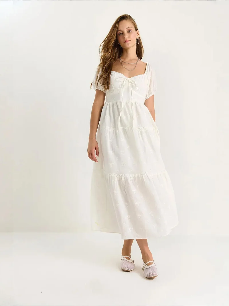 Bianco Lucci White LUCCI Embroidered Heart Collar Maxi Dress for Women | Best Price UAE