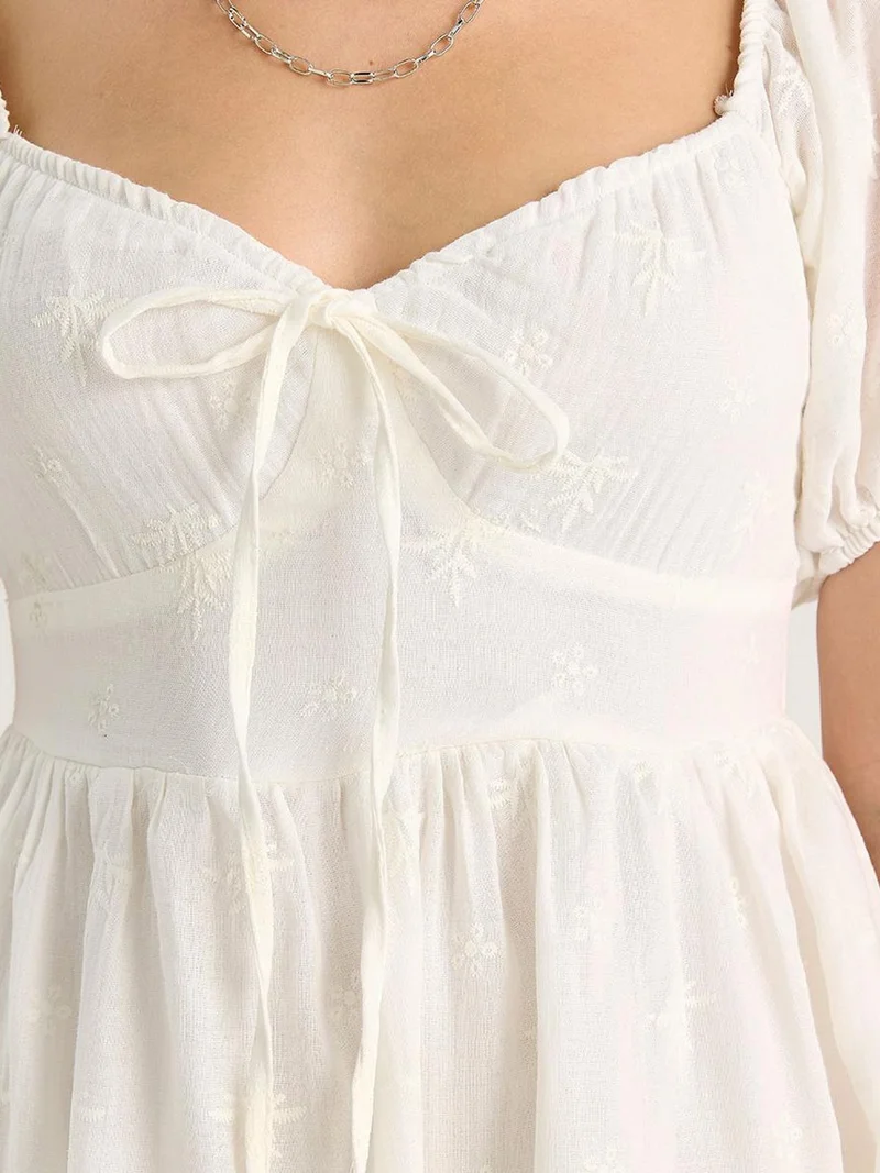 Bianco Lucci White LUCCI Embroidered Heart Collar Maxi Dress for Women | Best Price UAE