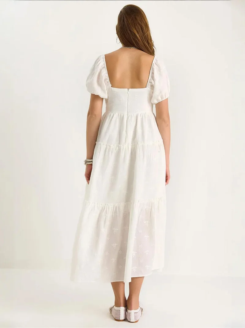 Bianco Lucci White LUCCI Embroidered Heart Collar Maxi Dress for Women | Best Price UAE