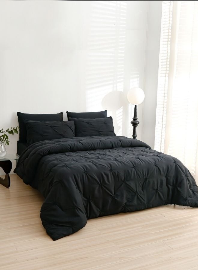 LUNA Home King size comforter set, 6 piece fitted bedding set pintuck pleated, black color. - Image 4