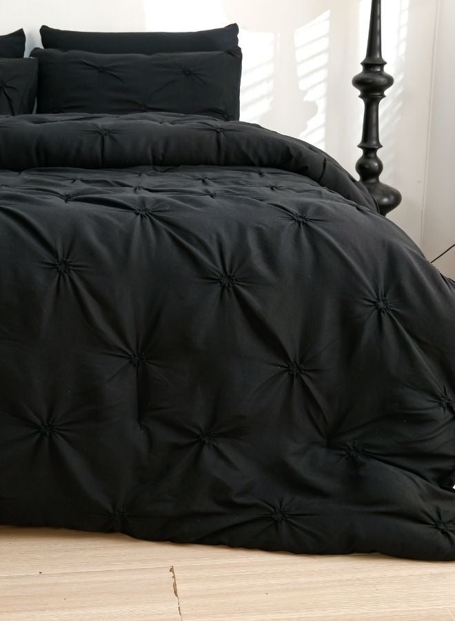 LUNA Home King size comforter set, 6 piece fitted bedding set pintuck pleated, black color. - Image 5