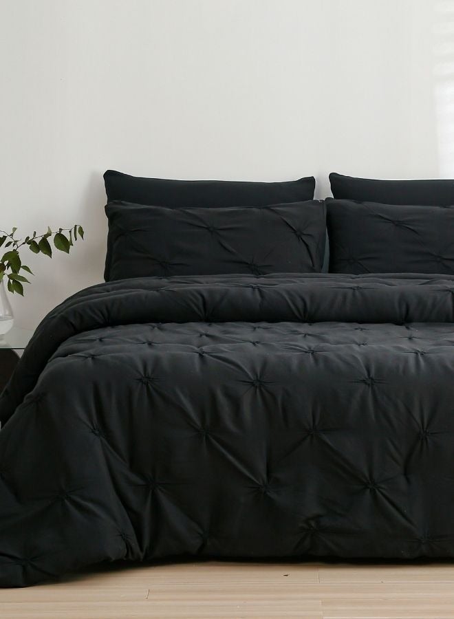 LUNA Home King size comforter set, 6 piece fitted bedding set pintuck pleated, black color. - Image 1