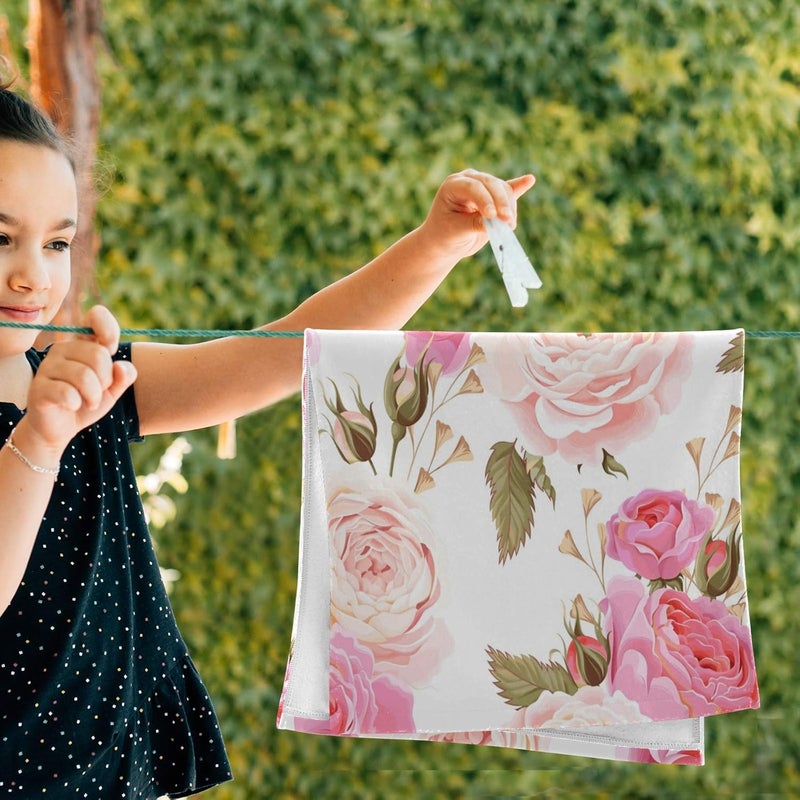 susiyo Beautiful Floral Pink Roses Hand Towels Set of 2 Luxury Print Decorative Bathroom Towels Super Soft Highly Absorbent Multipurpose Towels for Yoga Gym Spa Hotel Bathroom Kitchen 28x14 Inch - Image 5