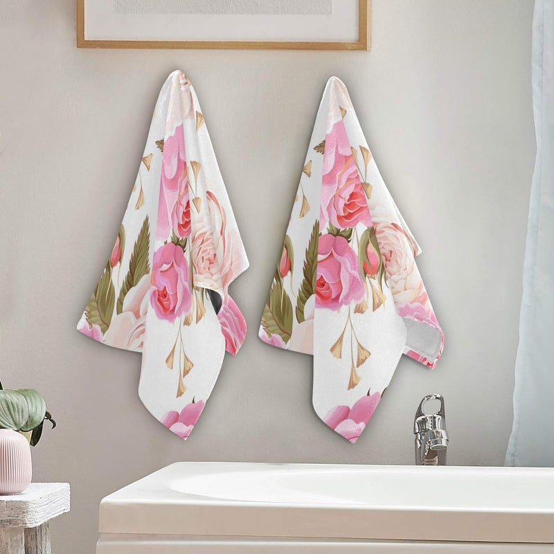 susiyo Beautiful Floral Pink Roses Hand Towels Set of 2 Luxury Print Decorative Bathroom Towels Super Soft Highly Absorbent Multipurpose Towels for Yoga Gym Spa Hotel Bathroom Kitchen 28x14 Inch - Image 4