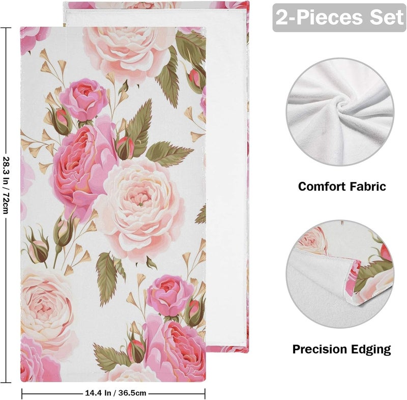 susiyo Beautiful Floral Pink Roses Hand Towels Set of 2 Luxury Print Decorative Bathroom Towels Super Soft Highly Absorbent Multipurpose Towels for Yoga Gym Spa Hotel Bathroom Kitchen 28x14 Inch - Image 2