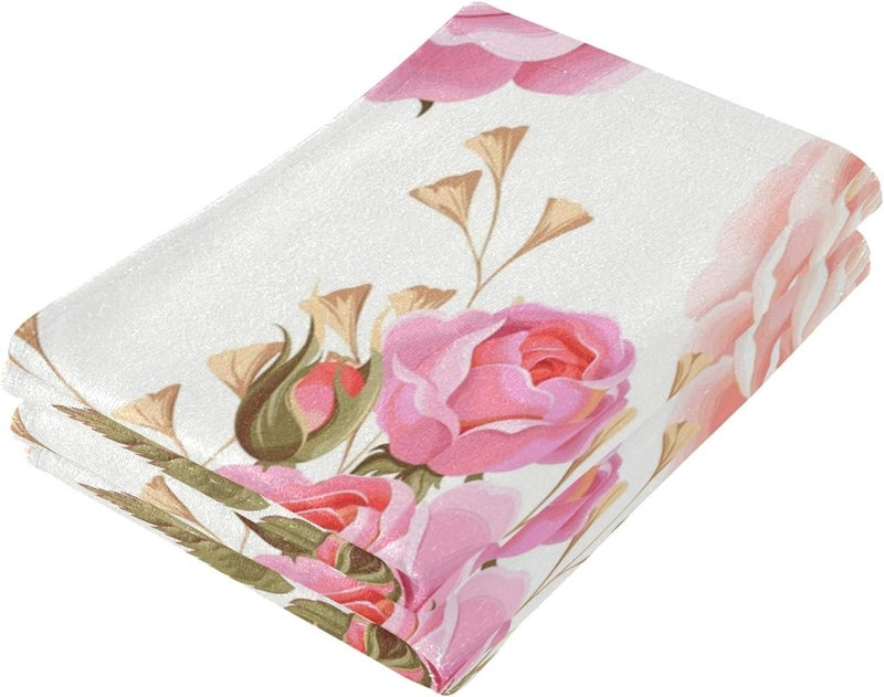 susiyo Beautiful Floral Pink Roses Hand Towels Set of 2 Luxury Print Decorative Bathroom Towels Super Soft Highly Absorbent Multipurpose Towels for Yoga Gym Spa Hotel Bathroom Kitchen 28x14 Inch - Image 3