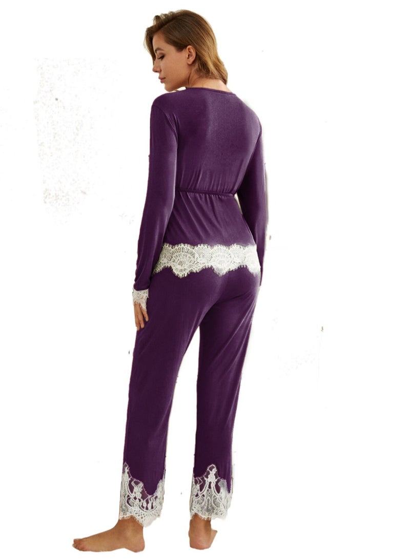 Women's cotton pajamas decorated with white festoon - Image 2