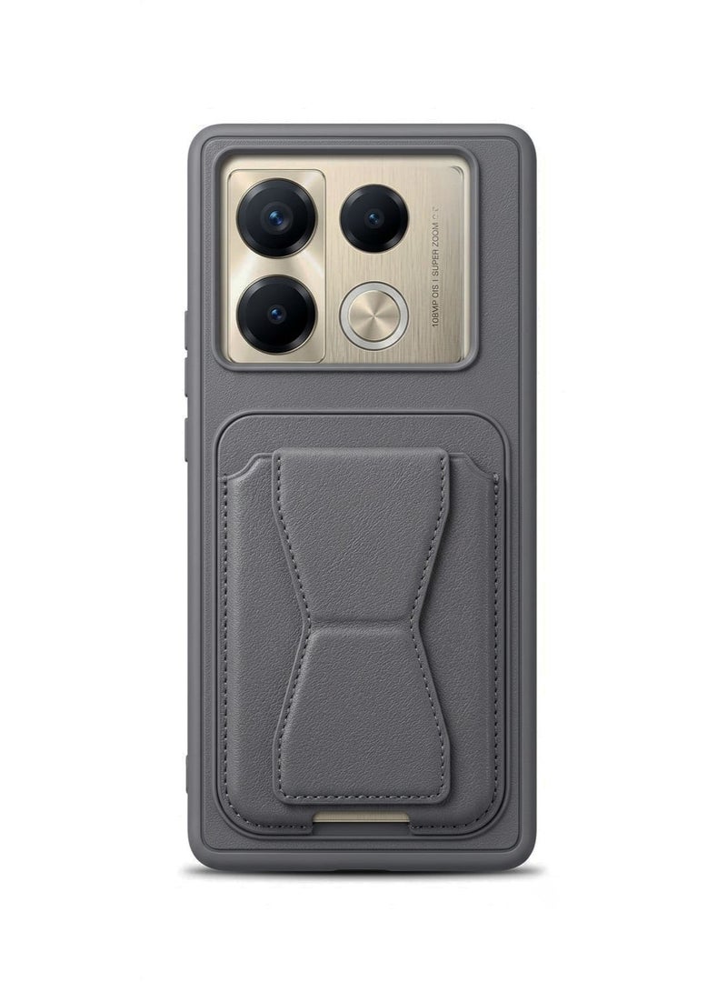 غطاء خلفي من الجلد مع محفظة بطاقات، جراب قابل للطي ومقاوم للصدمات متوافق مع هاتف Infinix Note 40 Pro 4G (رمادي داكن)