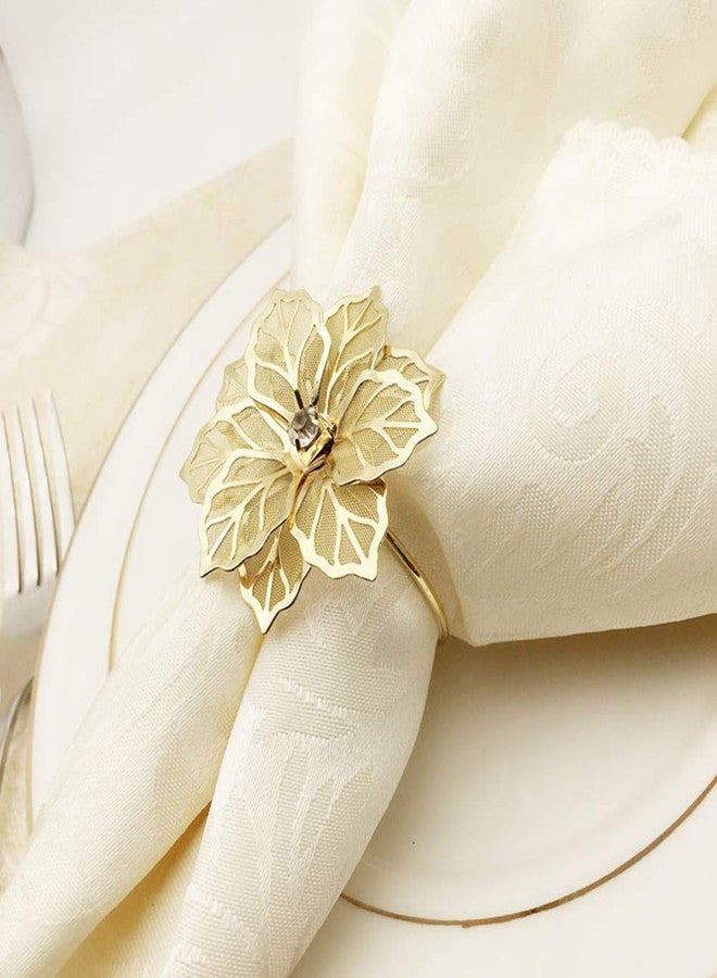 NAGU Flower Napkin Rings Set of 6, Hollow Out Floral Napkin Holder Adornment Exquisite Household Napkins Rings Set Rhinestone Napkin Rings for Wedding Banquet Christmas Table Setting (Gold) - Image 5