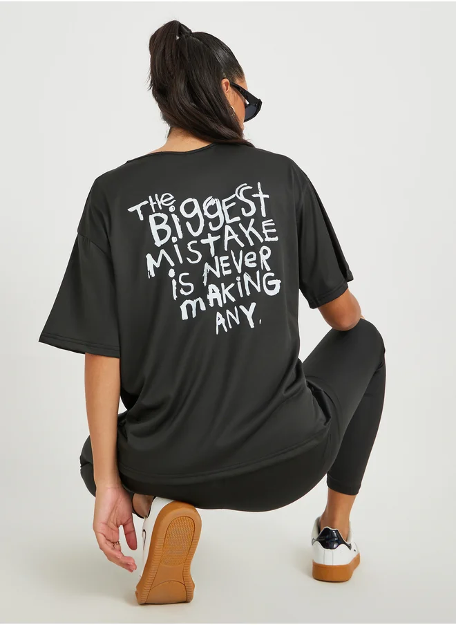 ستايلي Slogan Print Back Oversized T-Shirt and Leggings Co-Ords