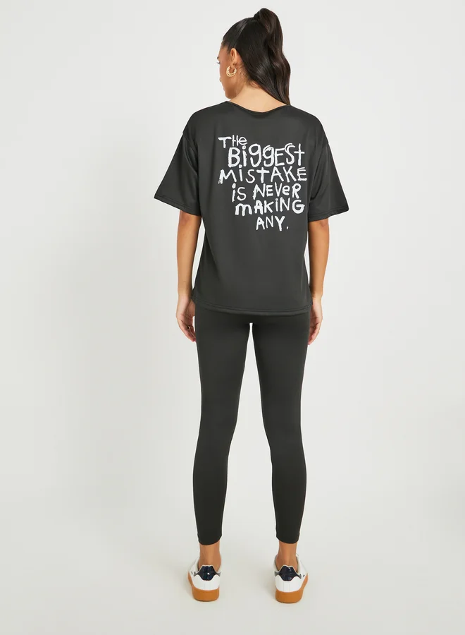 Take Two Slogan Print Back Oversized T-Shirt and Leggings Co-Ords