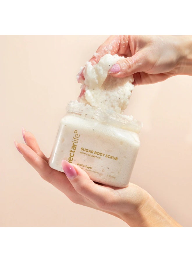 Nectar Life Exfoliating Sugar Scrub, Moisturizing Body Scrub with Coconut Oil & Shea Butter, Pre Shave Exfoliator (16 Ounce, Vanilla Sugar) - Image 3