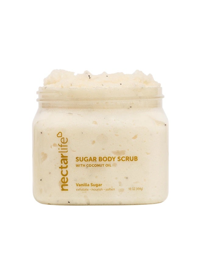 Nectar Life Exfoliating Sugar Scrub, Moisturizing Body Scrub with Coconut Oil & Shea Butter, Pre Shave Exfoliator (16 Ounce, Vanilla Sugar) - Image 1