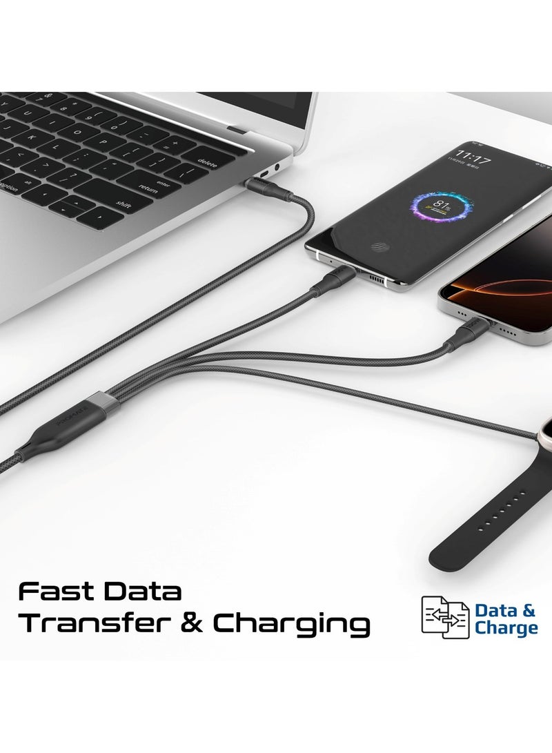 بروميت كابل شحن متعدد الأجهزة مع مخرجين USB-C PD100W، شاحن متوافق مع Apple Watch، نقل بيانات بسرعة 480 ميجابت في الثانية، تصميم مضفر من النايلون، طول الكابل 140 سم، توافق عالمي، Fusion-CCW - Image 4