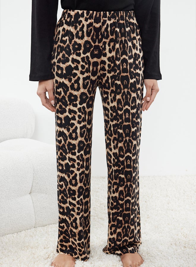 trendyol Black Leopard Patterned Knitted Pajama Set - Image 4