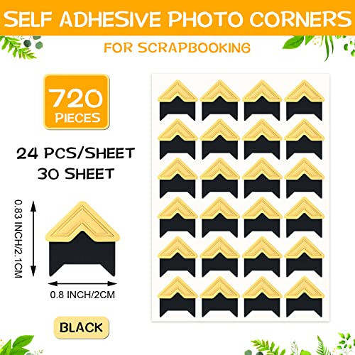 Pajean 720 Pieces Photo Corners Self Adhesive Photo Corners for Scrapbooking and Stamping Supplies DIY Scrapbook Stickers Album Diary Personal Journal Diary Organizer(Gold) - Image 2