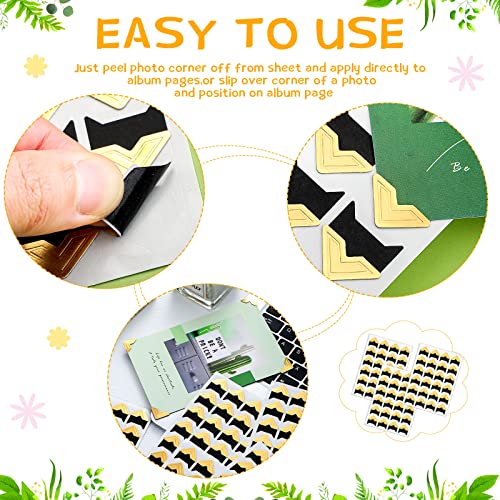 Pajean 720 Pieces Photo Corners Self Adhesive Photo Corners for Scrapbooking and Stamping Supplies DIY Scrapbook Stickers Album Diary Personal Journal Diary Organizer(Gold) - Image 3