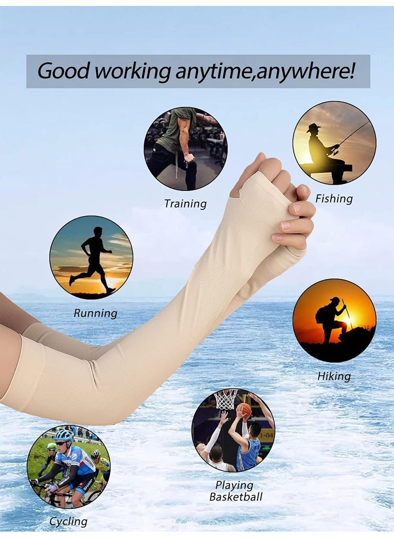 AGD 3 Pairs Women's Sheer Arm Sleeves Detachable Long Sleeve UV Sun Protection/Beige - Image 3