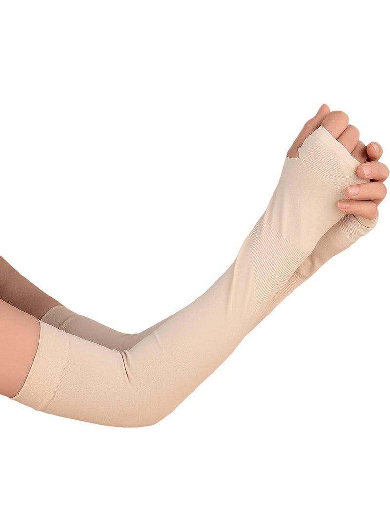 AGD 3 Pairs Women's Sheer Arm Sleeves Detachable Long Sleeve UV Sun Protection/Beige - Image 5