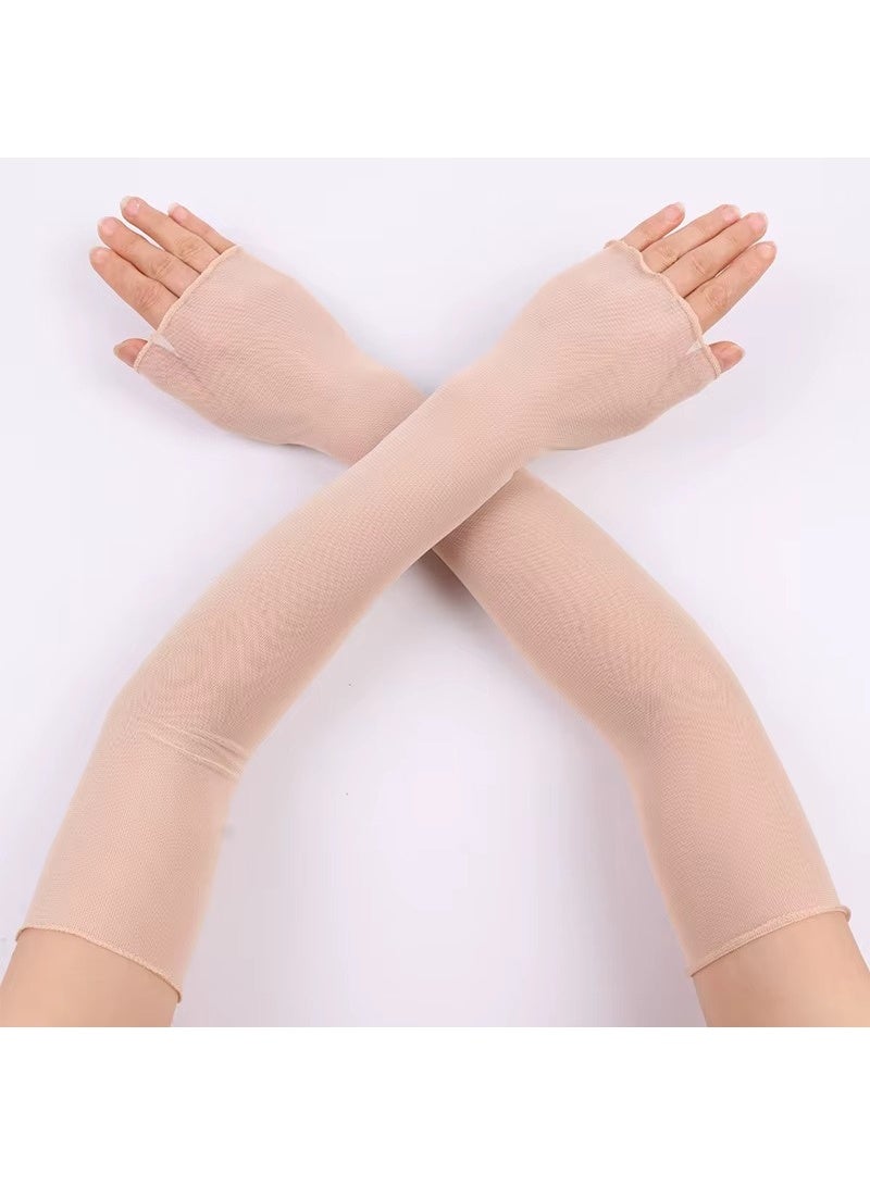 AGD 3 Pairs Women's Sheer Arm Sleeves Detachable Long Sleeve UV Sun Protection/Beige - Image 2