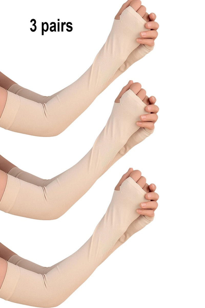 AGD 3 Pairs Women's Sheer Arm Sleeves Detachable Long Sleeve UV Sun Protection/Beige - Image 1