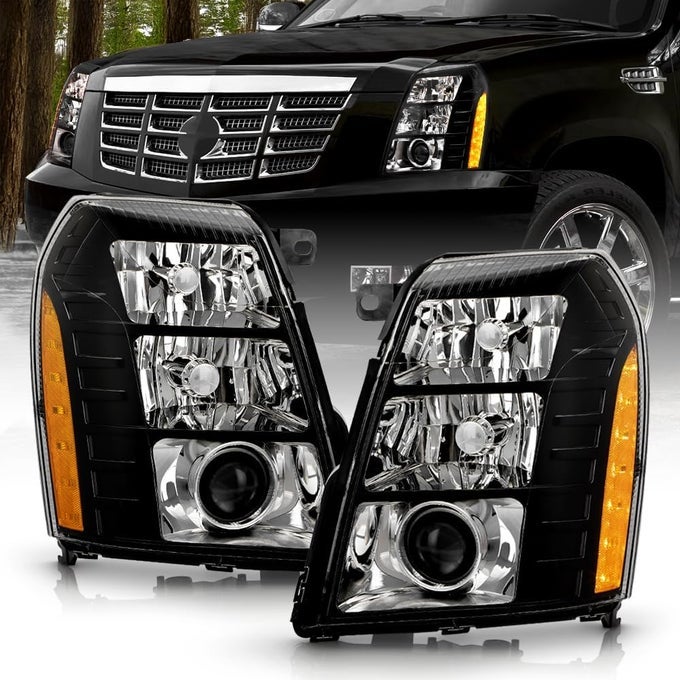 Black Housing Projector Headlights For 2007-2014 Cadillac Escalade Hid/Xenon Model - Left & Right Pair