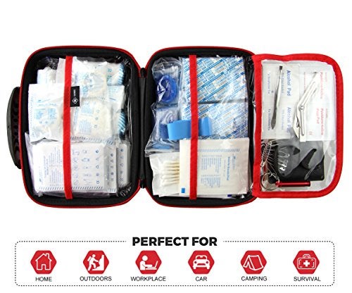 SHBC Compact First Aid Kit (228pcs) Designed for Family Emergency Care. Waterproof EVA Case and Bag is Ideal for The Car, Home, Boat, School, Camping, Hiking, Office, Sports. Protect Your Loved Ones. Red - Image 3