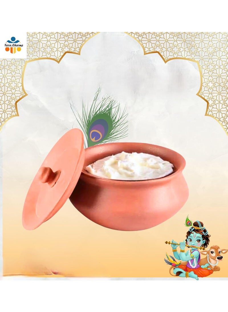 Terra Charms Terra Charms Clay Handi For Handi of Devotion Celebrating Krishnas Birth with Clay Artistry Clay Pot Serving Pot Hand Craft Handi for Making Makhan Mishri Bhog Parsadm 1L Capacity  - Image 1