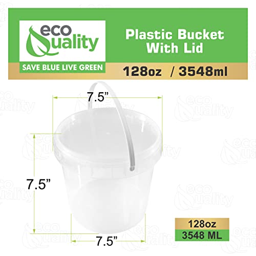 EcoQuality 1 Gallon (128 oz) Clear Plastic Bucket with Lid and Handle (1 Pack), Ice Cream Tub with Lids - Food Grade Freezer and Microwave Safe Food Storage Containers, Round Plastic Pail Container, BPA Free - Image 3