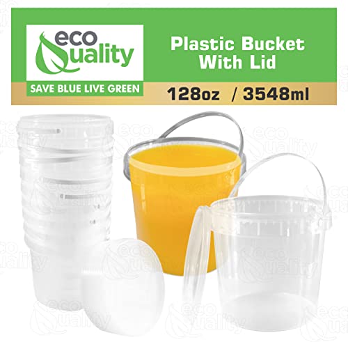 EcoQuality 1 Gallon (128 oz) Clear Plastic Bucket with Lid and Handle (1 Pack), Ice Cream Tub with Lids - Food Grade Freezer and Microwave Safe Food Storage Containers, Round Plastic Pail Container, BPA Free - Image 4