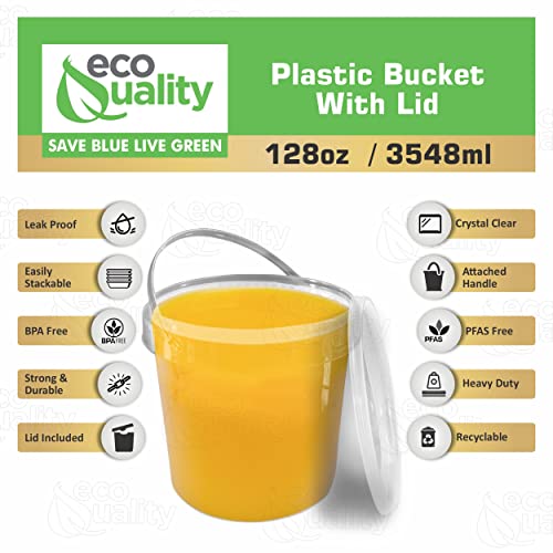 EcoQuality 1 Gallon (128 oz) Clear Plastic Bucket with Lid and Handle (1 Pack), Ice Cream Tub with Lids - Food Grade Freezer and Microwave Safe Food Storage Containers, Round Plastic Pail Container, BPA Free - Image 2