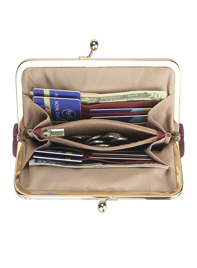 Royal Bagger RFID Kiss Lock Wallet, Solid Colour Multi-Card Slots Card Holder, Genuine Leather Clutch Purses for Women 1468 (White) - Image 5