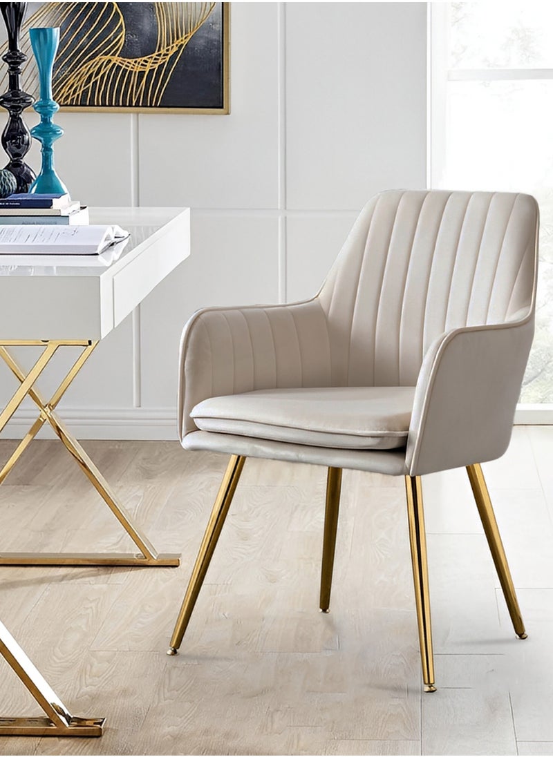 Taimi Set of 2 Modern Accent Dining Chair, Velvet Dining Chair, Home Office Chair, Desk Chair, Upholstered Living Room Chair, Living Room Bedroom Armchair with Golden Finished Metal Legs, Beige  - Image 2