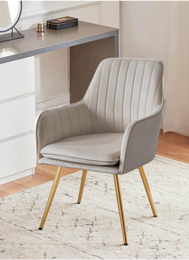 Taimi Set of 2 Modern Accent Dining Chair, Velvet Dining Chair, Home Office Chair, Desk Chair, Upholstered Living Room Chair, Living Room Bedroom Armchair with Golden Finished Metal Legs, Beige  - Image 3