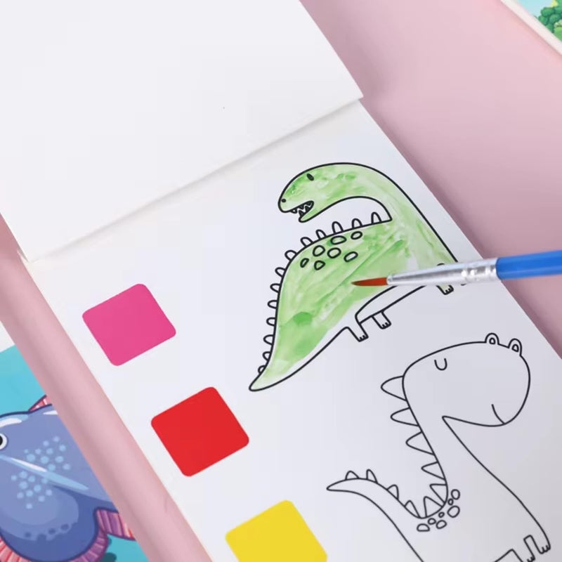 Muren® Pack of 3 Pocket Watercolor Painting Book with Brush 6 Colors 10 Pages, Water Coloring Book with Brush for Kid-Multicolor - Image 3