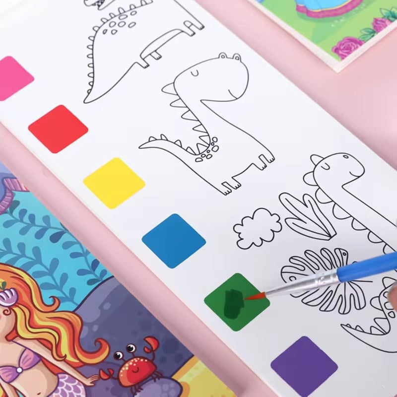Muren® Pack of 3 Pocket Watercolor Painting Book with Brush 6 Colors 10 Pages, Water Coloring Book with Brush for Kid-Multicolor - Image 2